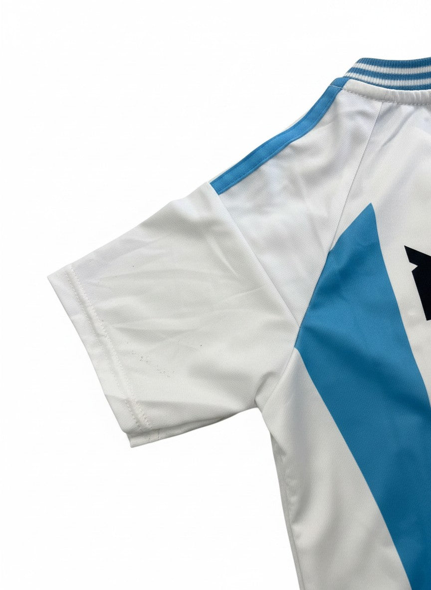 SMUG Argentina youth soccer jersey in iconic sky blue and white stripes with breathable moisture-wicking fabric.